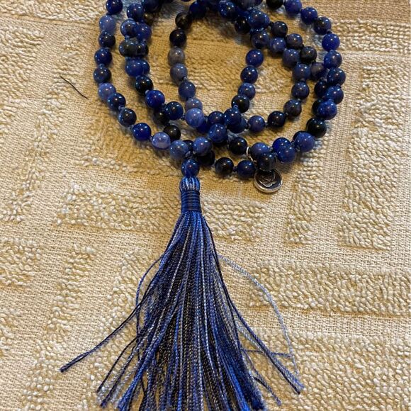Blue Sodalite Stone Beaded Mala Meditation Prayer Chain - Picture 2 of 4